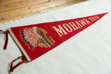 Vintage red felt pennant featuring Native American figure and bold 'Mohawk Trail' text.