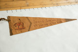 Aged leather pennant with man on horse drawing and 'Harvey + I 1939' inscription.