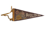 Vintage Battle of Bull Run Virginia felt pennant, dark brown, featuring flags and cannon.