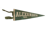 Vintage circa 1930s Alexandria VA. felt flag pennant, white block letters on green, 4x11.