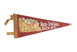 Vintage House of Seven Gables felt pennant with colorful illustration and text on red, 5x11.