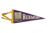 Vintage Bermuda felt flag pennant, purple with yellow trim and lion-boat emblem.
