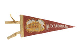 Vintage Alexandria, VA felt pennant, brick red with Carlyle House illustration, 5 by 11 inches.