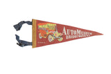 Vintage Auto Museum Bridgewater felt pennant with a neon antique car on red, 5x12.