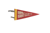 Vintage red felt pennant for the Cliff Dwellings Museum with off-white text and graphics.