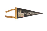 Vintage Empire State Building souvenir felt pennant, black, cream illustration, mustard ties, 5x12.