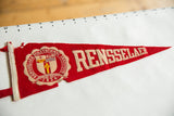 Vintage circa 1960s Rensselaer felt pennant, with school emblem and well-worn edge.