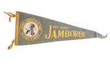 Vintage 1964 Boy Scout Jamboree gray felt pennant, yellow text and George Washington emblem.