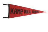 Vintage Kamp Kill Kare felt pennant with black block letters on red felt, 12