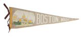 Vintage beige felt pennant with Boston, Mass. State House illustration, 9 by 27 inches.