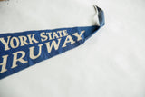 Vintage New York State Thruway felt pennant tip, cream lettering on blue felt.