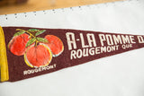 Vintage maroon felt pennant with yellow trim, red apples, and Quebec text.