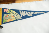 Pointed end of vintage blue felt pennant featuring stylized 'WASHINGTON D.C.' lettering.