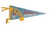 Vintage 1971 Air Force Museum blue felt pennant with yellow trim and shield logo.