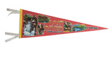 Vintage red felt Lost River Kinsman Notch pennant featuring New Hampshire landmark illustrations.