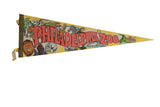Vintage Philadelphia Zoo felt pennant with red lettering and various wild animals, 8x26.