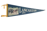 Vintage blue felt Lancaster PA pennant with Amish horse and buggy illustration, 9
