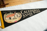 Black felt pennant, Thaddeus Stevens Blacksmith Shop illustration in cream, orange, and green.