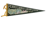 Vintage Pennsylvania's Grand Canyon felt pennant with green background, canyon, waterfall, deer.