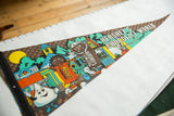 Mid-section of vintage Hershey's Chocolate World felt pennant with colorful character artwork.