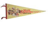 Vintage World Showcase EPCOT Center felt pennant, pale yellow with diverse global imagery, 11x29.