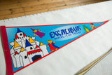 Excalibur Hotel / Las Vegas pennant with blue text, green dragon, and knight bear.