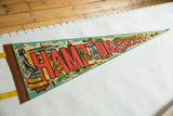 Detail of vintage Hampton Beach felt pennant with Marine Memorial, swimmer, and red lettering.