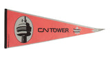 Vintage CN Tower Toronto felt pennant, coral red, black, and grey design, 12x29 inches.