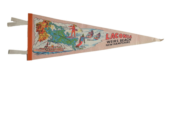 Laconia Weirs Beach New Hampshire (Old Man of the mountain / Lake Winnipesaukee / Water Skiing, Snow Mobiling / Snow Skiing) Felt Flag