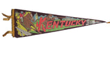 Vintage Kentucky felt pennant with jockey, horse, hunter, and red KENTUCKY text.