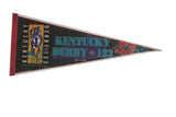 Vintage Kentucky Derby 1997 felt pennant with horse motif, red roses, teal text. 12x19.