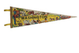 Vintage Washington New Hampshire souvenir felt pennant featuring 1970s era campsite illustrations, 8x25.