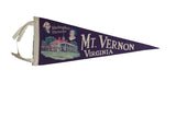 Vintage dark purple felt Mt. Vernon pennant showing Washington Mansion and Washington portraits.