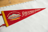 Vintage red felt pennant with 'Most Beautiful Ferry Crossing' text, M.V. Valcour ferry.