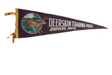 Vintage Deerskin Trading Post Danvers felt flag pennant with a jumping deer graphic on dark purple.