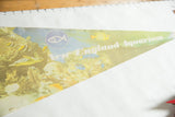 Vintage 1970s felt pennant detail with 'Aquarium' text and colorful underwater fish.