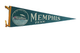 Vintage circa 1960s teal felt Memphis Tennessee pennant with steamboat and yellow ties, 9x27.