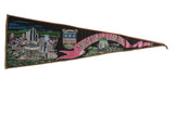 Vintage Montreal Canada felt pennant with a cityscape view, Quebec crest, and a prominent pink banner.