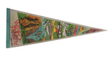Vintage New York Ausable Chasm felt pennant with multicolored scenic panels, 12x29 inches.
