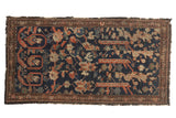Antique Persian Fereghan fragment rug with hand-knotted navy, madder red, ivory botanical motifs, 2'6