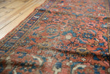 Unusual allover Herati motif on vintage Heriz runner, low pile in madder red, blue.