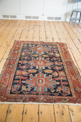 Secured fringe and lower border of vintage Heriz rug, with even wear to knot heads.