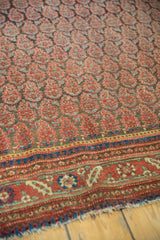 Textured weave of the repeating boteh motif and floral border in raspberry and blue tones.
