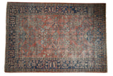 Hand-knotted vintage Persian Mahal carpet, allover brick red floral pattern, indigo borders.