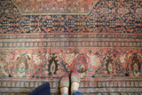 Antique Farahan Sarouk carpet with terra cotta border, oversized palmettes, and navy henna design.