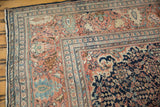Collector quality antique Farahan Sarouk border, detailed floral motifs, rich terra cotta, navy.