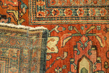 Antique Farahan Sarouk carpet detail showing low pile, hand-knotted foundation, and secure white fringe.