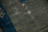 Antique Peking rug with localized wear to the slate blue-gray field showing foundation.