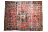 Antique Persian Farahan Sarouk carpet, raspberry red field, large navy medallion, floral designs, 6'11