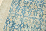 Distressed vintage Malayer runner with soft blue Herati pattern and visible beige foundation.